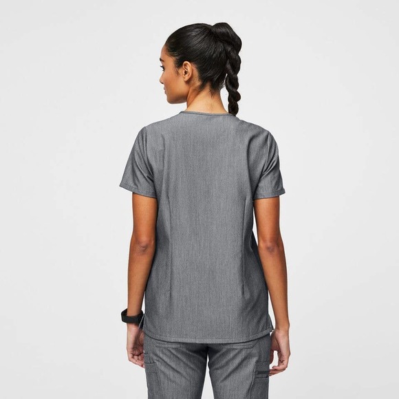 Figs Scrub Top Small Gray Technical Collection Casma V-Neck Three Pocket - Picture 4 of 13